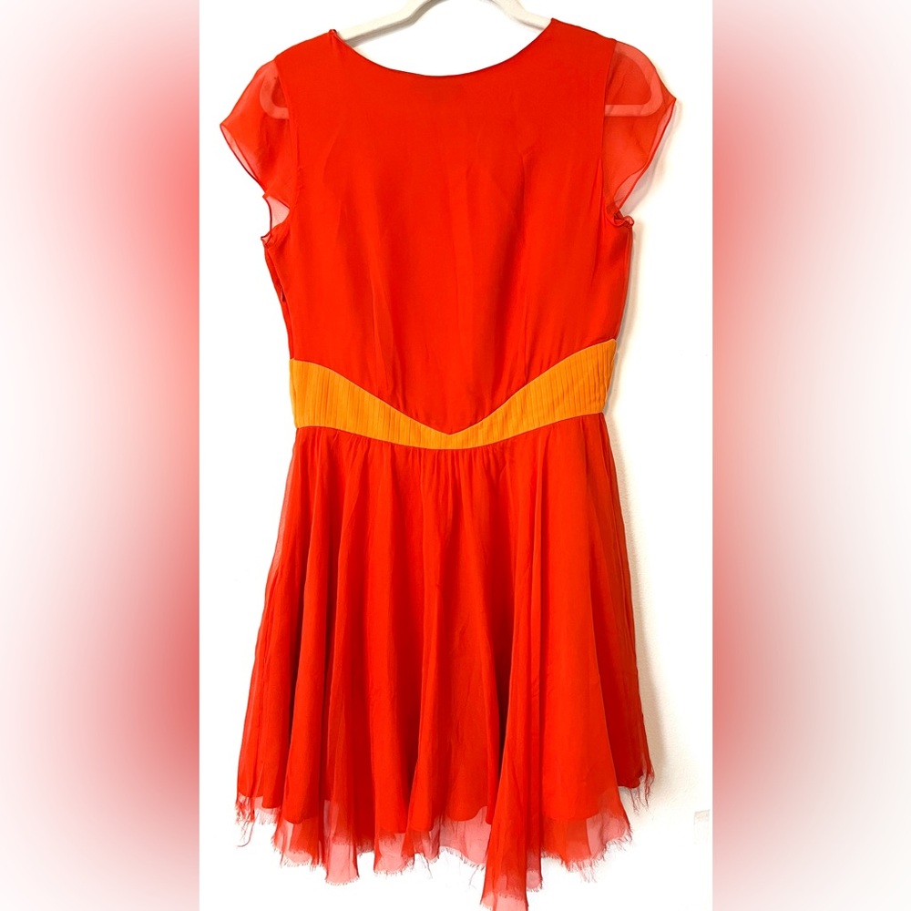 Porter Grey 100% Silk Blood Orange Pleated Dress - Picture 3 of 7